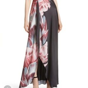 Ted Baker Ulrika maxi Black and Pink floral Asymmetrical wrap dress Skirt